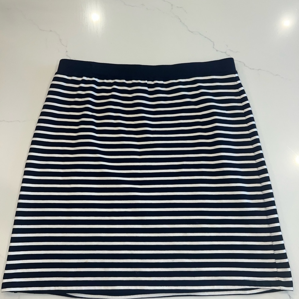 Talbots Woman Navy and White Striped Knit Mini Skirt Plus X